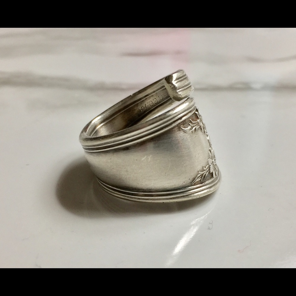 Sterling Silver Plate Spoon Ring Floral Vintage - Picture 4 of 6